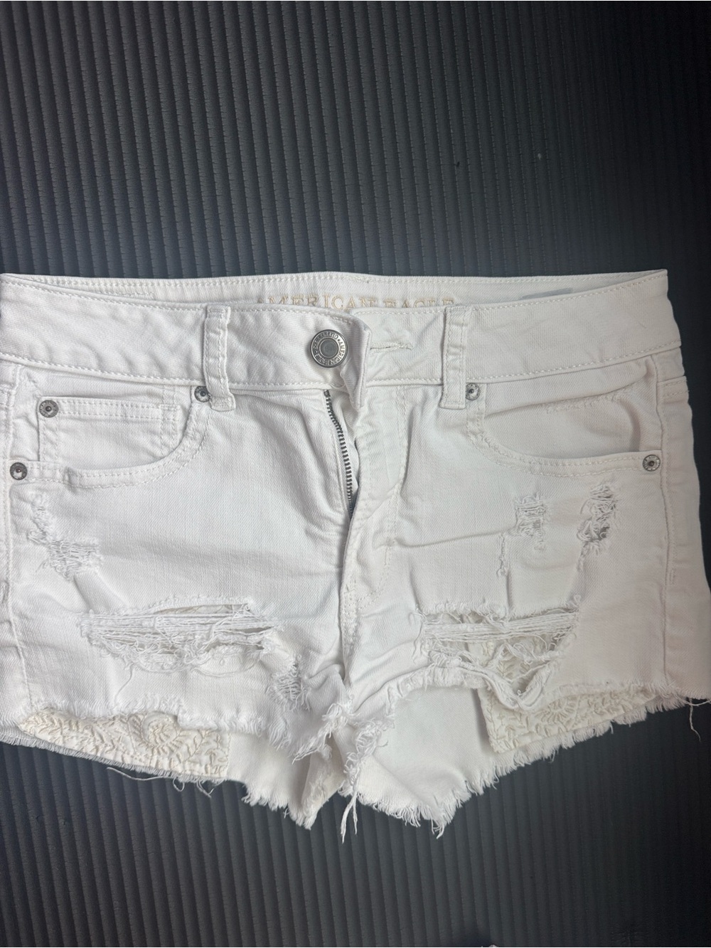 American Eagle Outfitters White Distressed Denim Jean Shorts